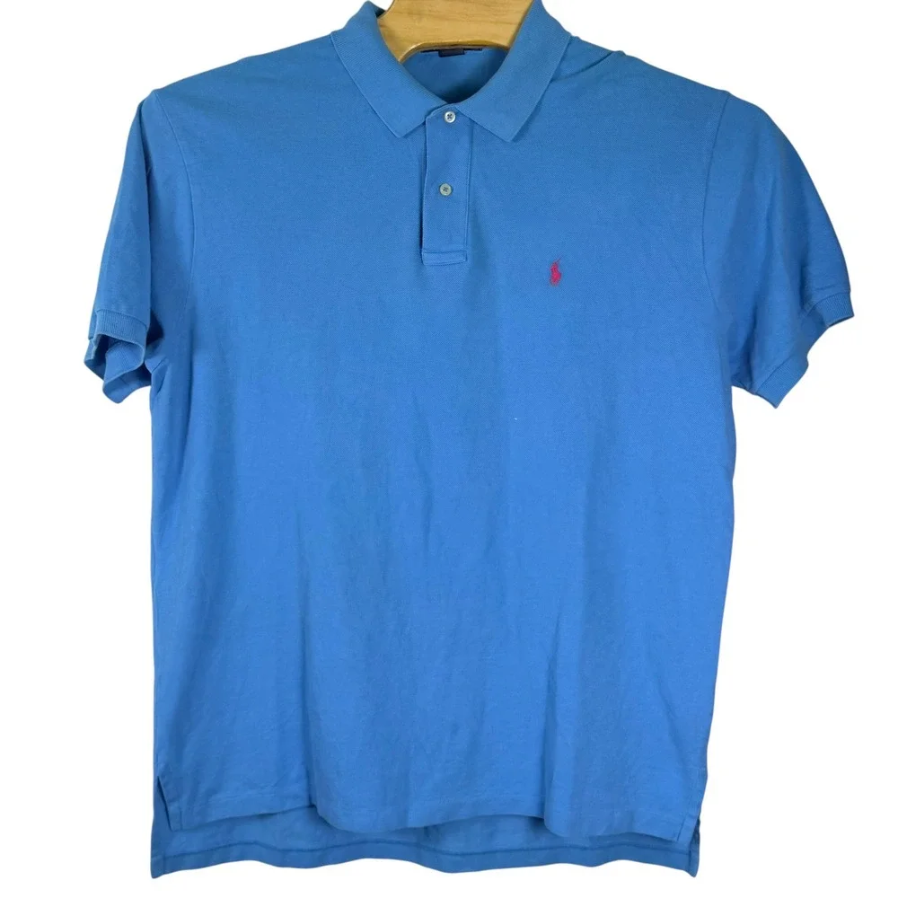 Polo Ralph Lauren Polo Shirt Mens XL Blue Classic Pique Cotton Pink Pony Golf